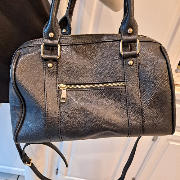 Terzetto Black Pebbled Italian Leather Satchel Crossbody Bag - Picture 6 of 10